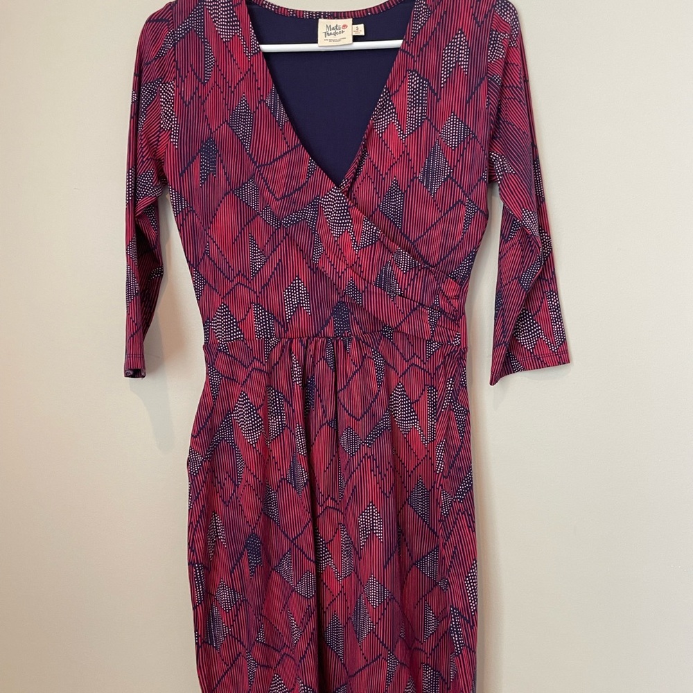 Mata Traders Pink and Gray Ruched Wrap Dress
